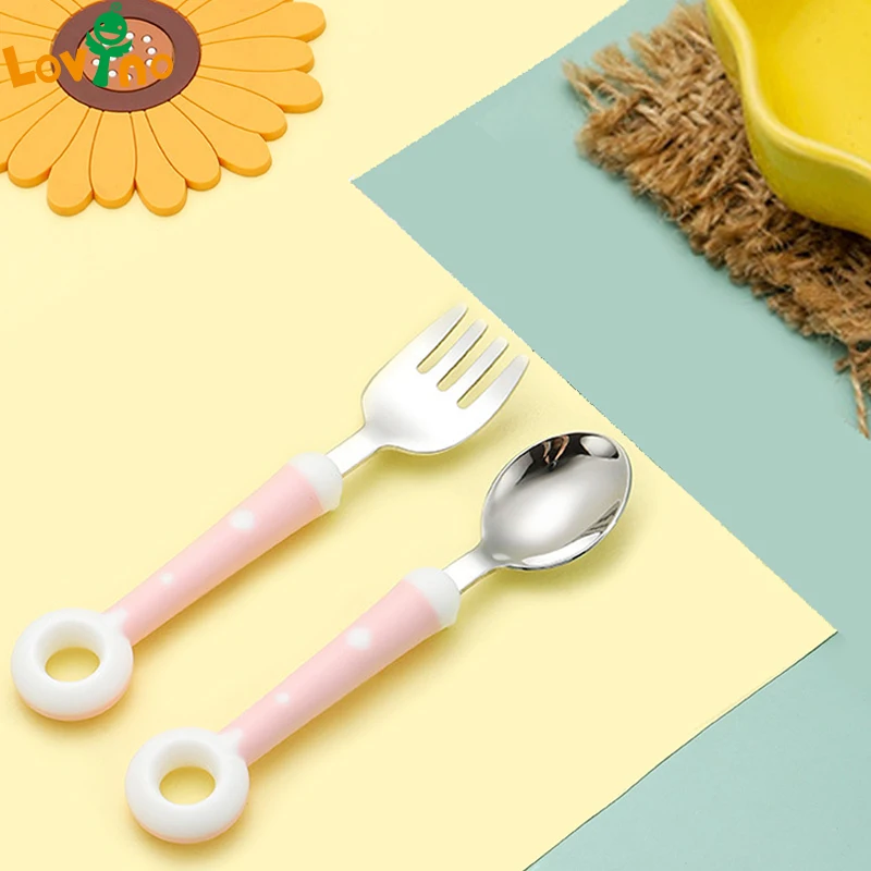 

Stainless Steel Baby Fork Spoon Set Food Feeding Training Tableware Cartoon Dessert Spoons for Children Baby Gadgets Utensils