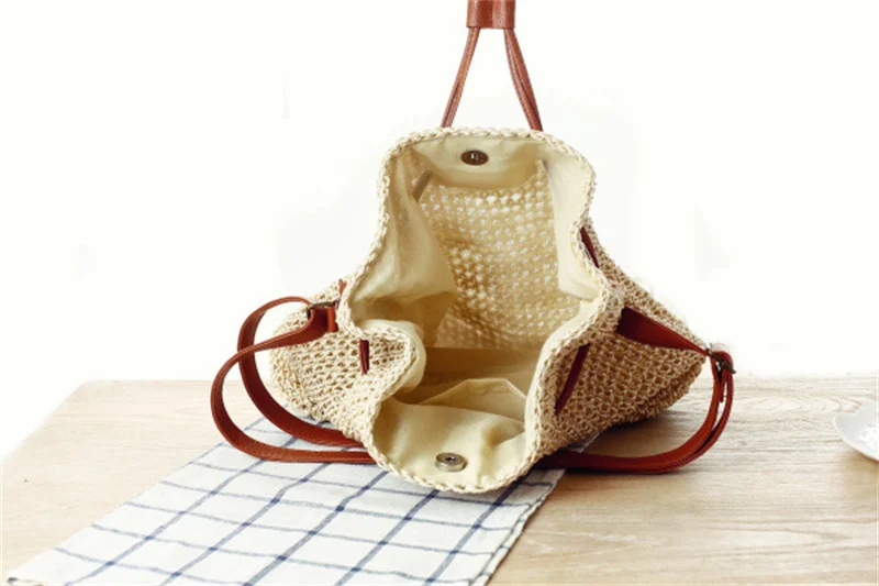 2023 New Women Handmade Straw Shoulder Bags Beach Bucket Bags Summer String Bags 2 Colors Drop Shipping