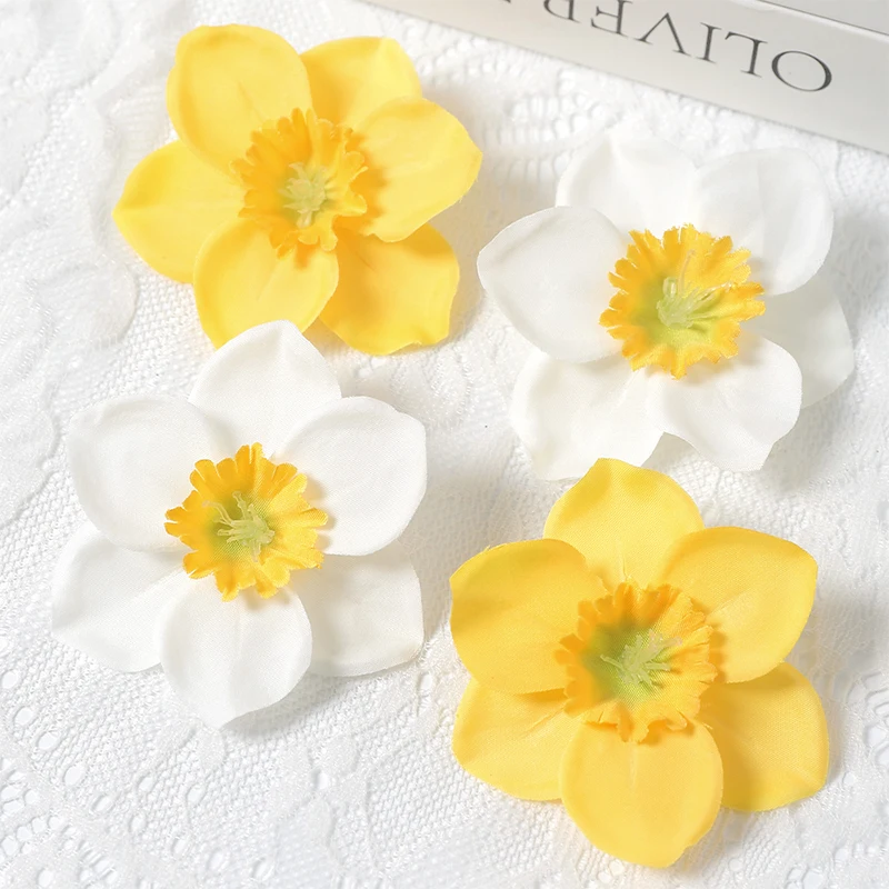 Искусственные цветы нарциссы шелк 6 см белый желтый 10/20 шт