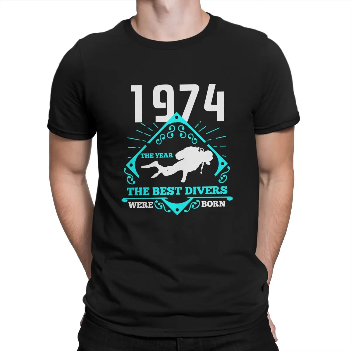 

1974 Born Man's TShirt Dive Scuba Diving Crewneck Short Sleeve Polyester T Shirt Funny Gift Idea