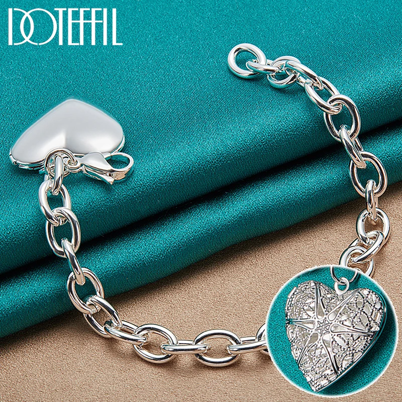 

DOTEFFIL 925 Sterling Silver Heart Photo Frame Pendant Bracelet For Women Man Charm Wedding Engagement Party Fashion Jewelry