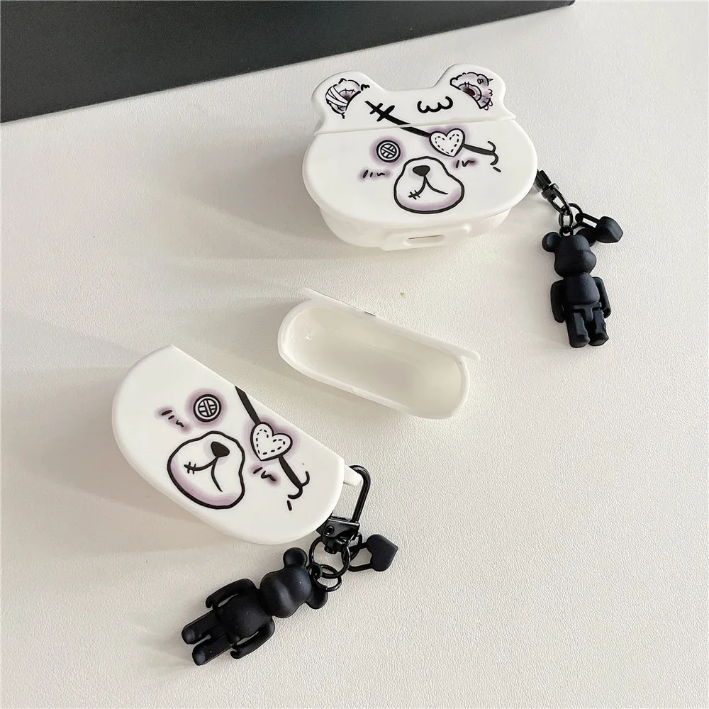 Чехол для наушников Apple Airpods Pro 3 2 1 "Модный панк-медведь с подвеской" с защитой и зарядным ящиком для наушников Airpod.