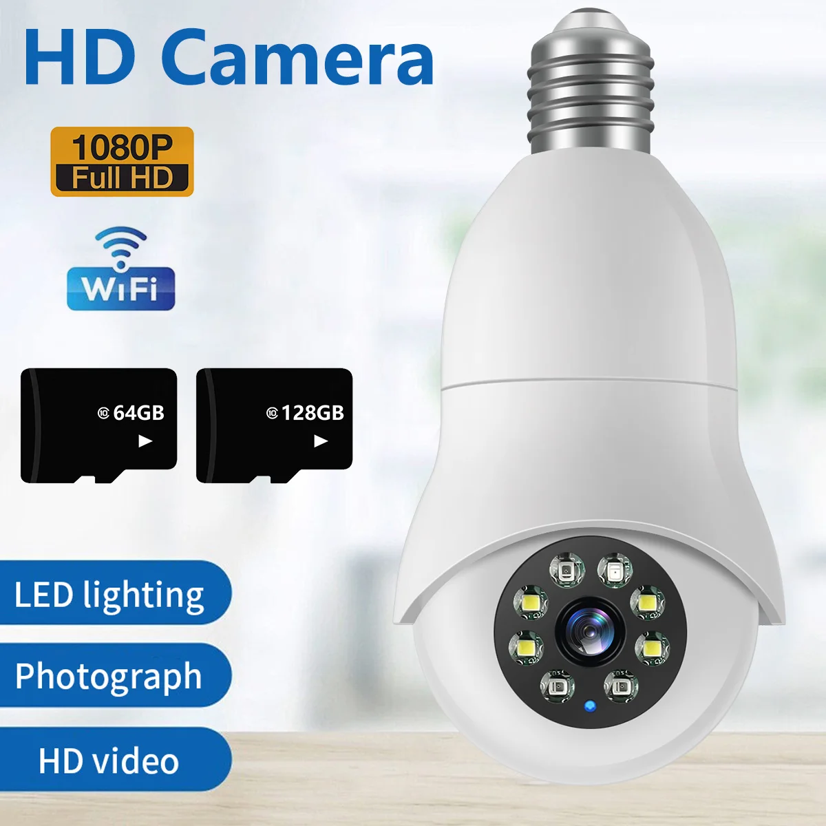 

E27 Light Bulb Camera 1080P 2.4/5GHz Wireless Security Camera Night Vision Two-Way Audio Surveillance Motion Detection Alar
