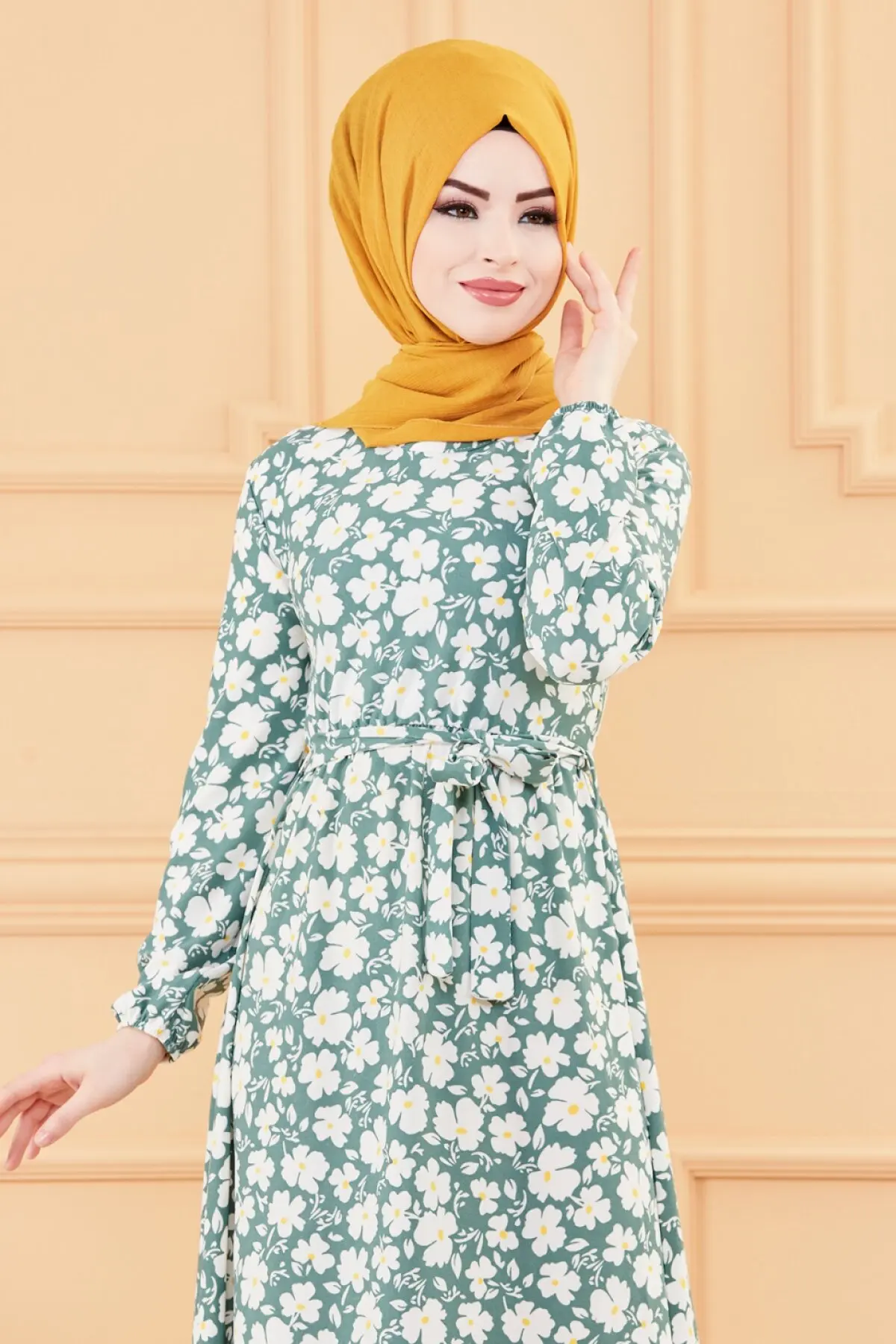 TUGBA Muslim Dress Long Sleeve Pattern muslim dress code 2021 turkish gown hijab summer