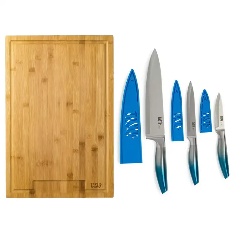 

Piece Bamboo Chopping Block and Ombre Knife Set, Royal Blue Rotary grater Cheese cloth Ginger grater mini Spreading knives сы
