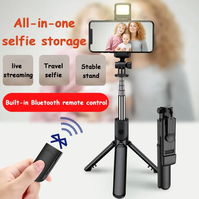 

Wireless Bluetooth Selfie Stick Foldable Mini Tripod With Fill Light Shutter Remote Control For IOS Android Phones Selfie Sticks