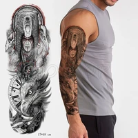 full arm waterproof temporary tattoo sticker totem dreamcatcher wolf eagle forest clock fake tatoo flash tatto to man woman