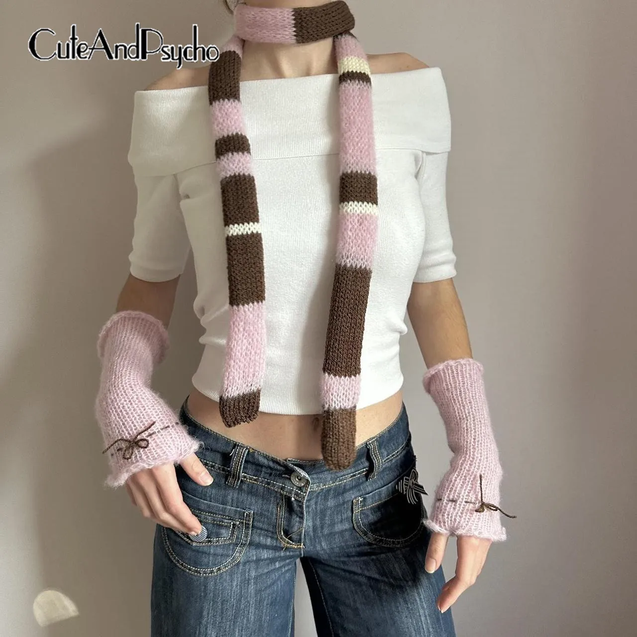 

Cuteandpsycho Sweet Warm Long Scarfs Streetwear Patchwork Chic Winter Mufflers Casual Vintage Aesthetic Cute Knitted Accessories