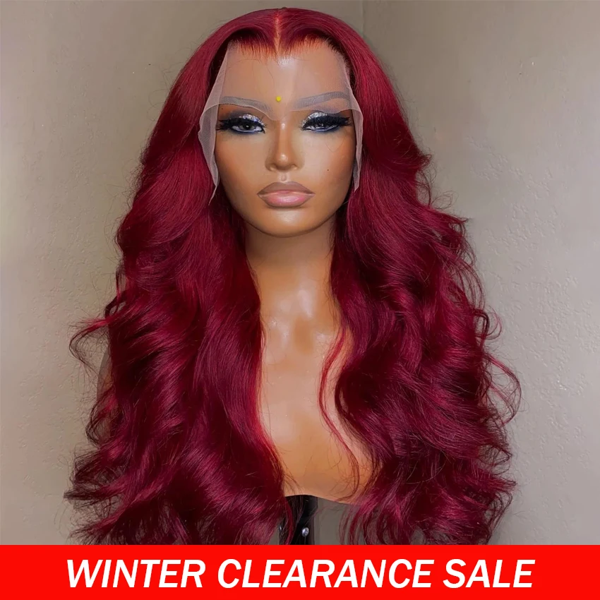 Burgundy 99J 13x4 Body Wave Lace Front Wig HD Transparent Lace Frontal Wig Brazilian Red Colored Human Hair Wigs for Women
