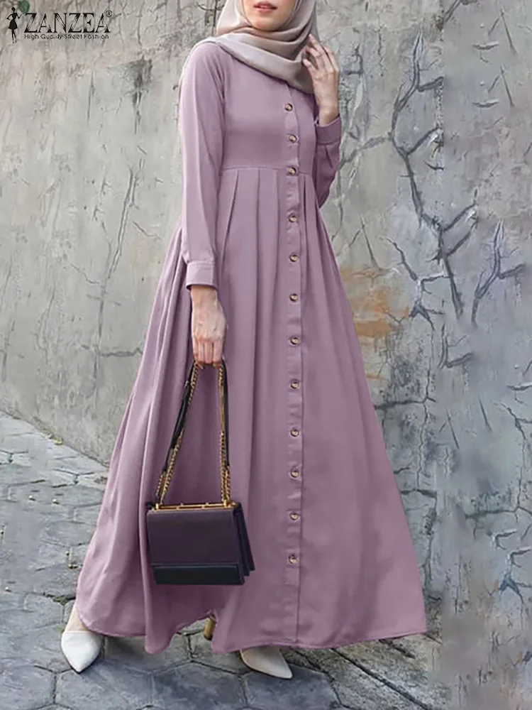 

ZANZEA Vintage Kaftan Muslim Dress Women Spring Dubai Turkey Abaya Hijab Dress Casual Long Sleeve Loose Solid Vestidos Oversize