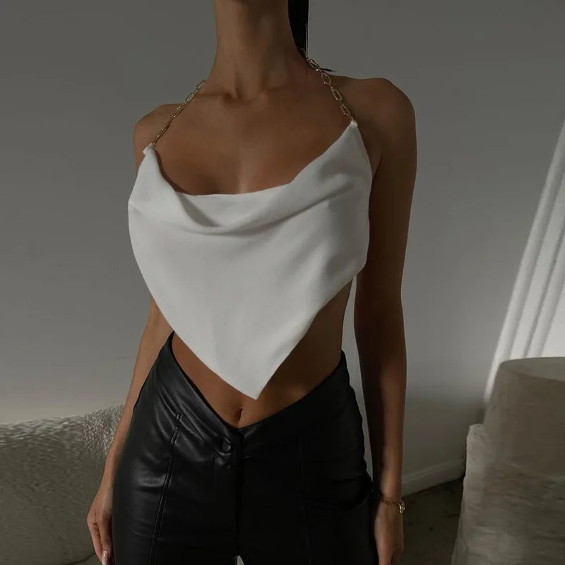 

2022 spring and summer new women's fashion halter neck sexy low-cut backless slim solid color vest