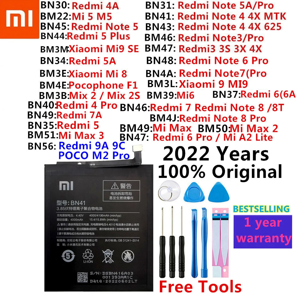 

Original Battery Xiaomi Mi Redmi Note Max Mix 2 A2 3 3S 3X 4 4X 4A 5 5A 5S 5X M5 6 6A 7 7A 8 8T 9 Mi9 SE Pro Plus Lite batteries