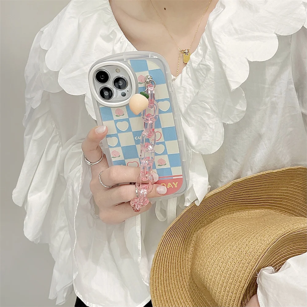 Милый мягкий чехол для телефона в клетку с изображением персика вишни фруктов