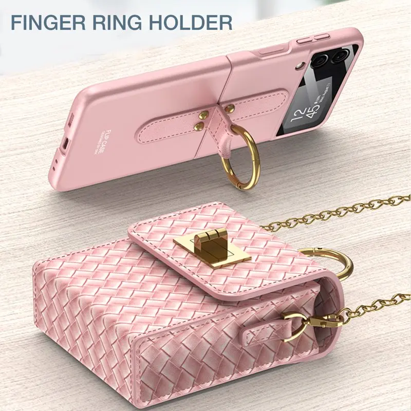 for SAMSUNG Galaxy Z Flip 4 Case with Strap Girls Women, Z Flip 4 Case Luxury PU  Case with Long Lanyard Fashion Crossbody Bag W