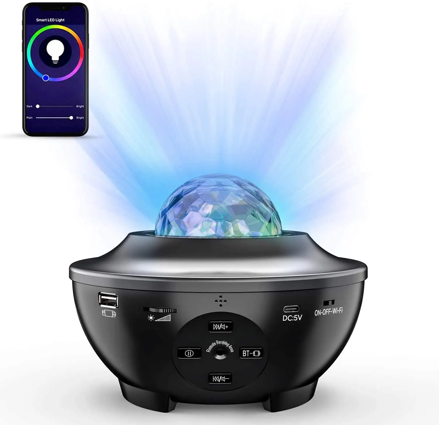 

Remote Night Light Projector Ocean Wave Voice App Control Bluetooth Speaker Galaxy 10 Colorful Light Starry Scene