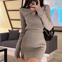 2022 new spring fall knitted 2 piece set women sexy sweater crop top bodycon skirts sets girls fashion casual two piece suits