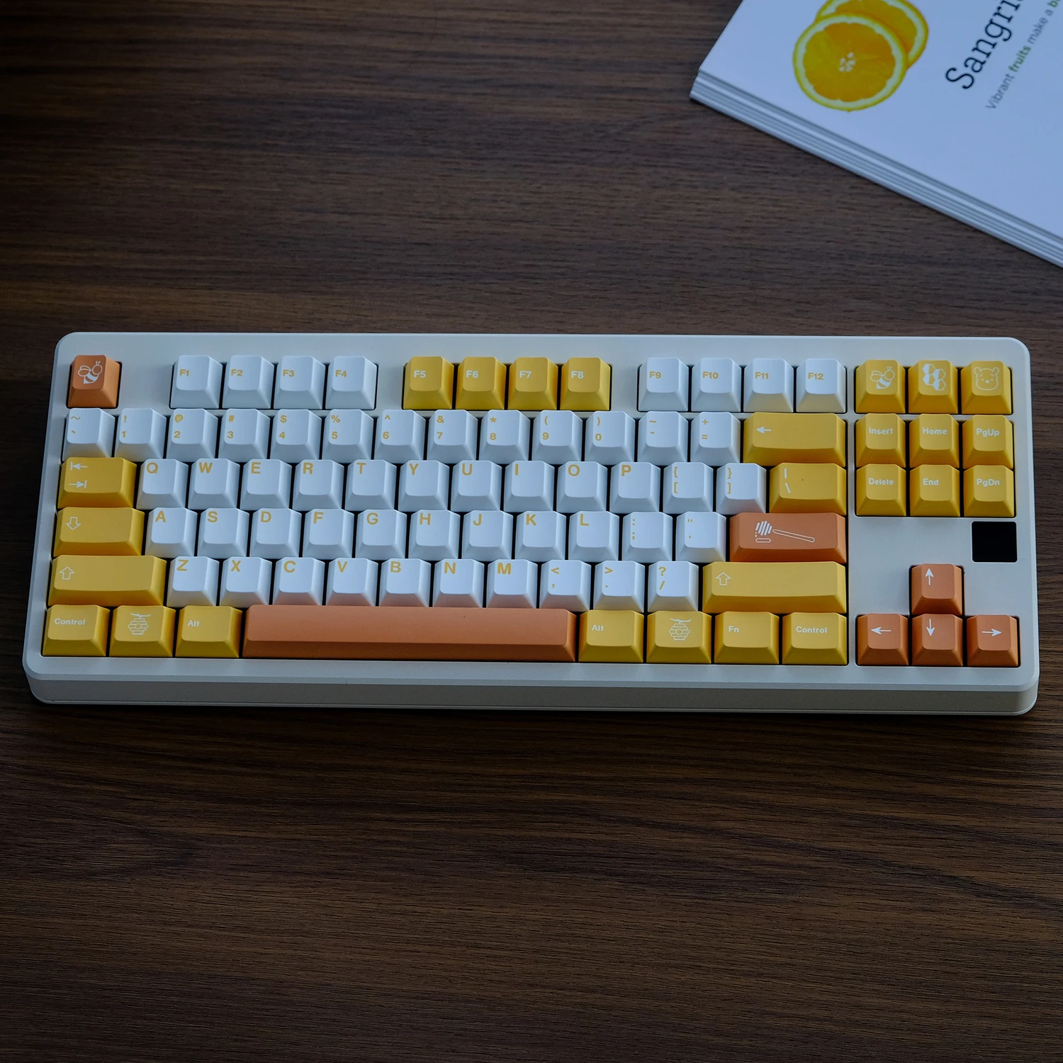 Фото Колпачки для клавиш PBT GMK Honey, колпачки для клавиш с вишневым профилем, сублимационная краска GMK, колпачки для клавиш с клоном для механической клавиатуры MX Switch №1