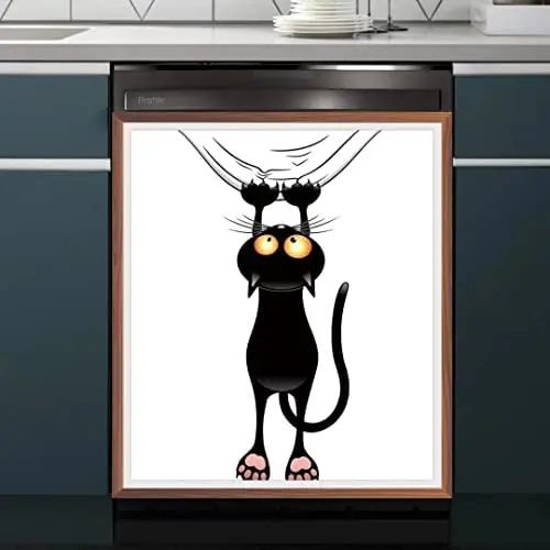 

WOWFEEL Kitchen Decor Fun Cat Dishwasher Magnet Cover Sticker, Animal Decal Fridge Door Decor Magnetic Panel, Cat Home Sticker (