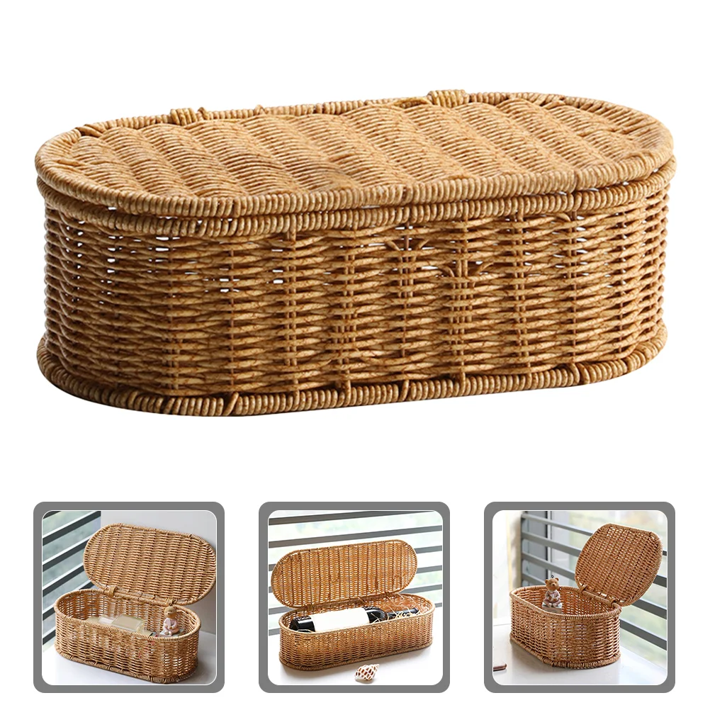 

Simulation Rattan Woven Storage Basket Desktop Storage Basket Sundries Storage Basket with Lid
