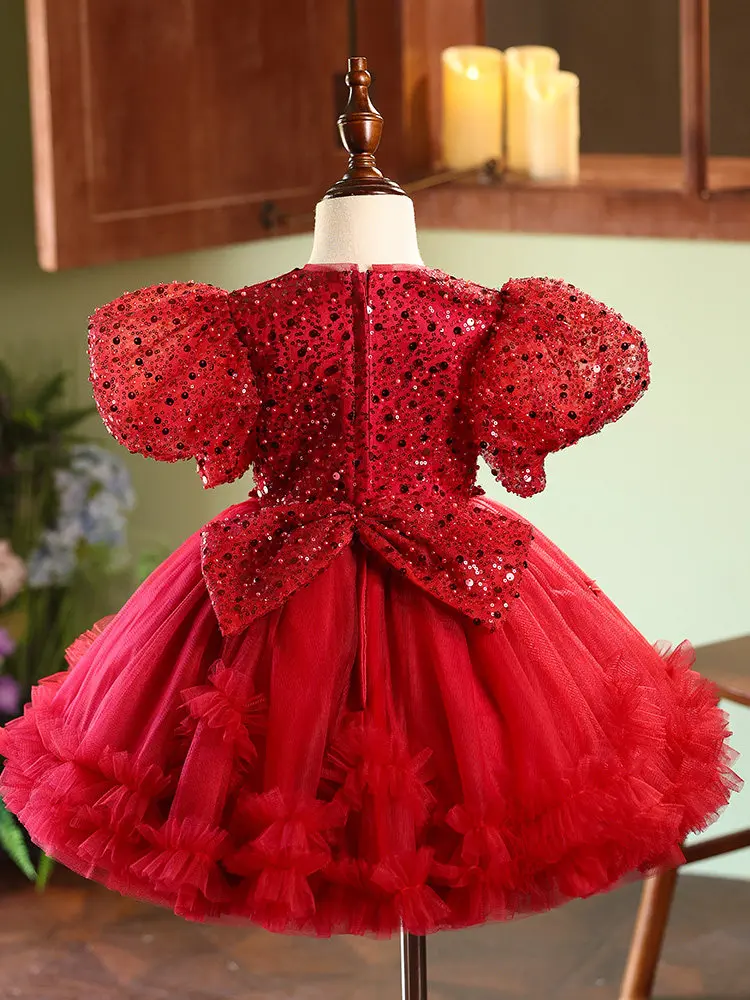 Фото Изысканное вечернее платье для девочек, красное, с эффектом люкс, для дня рождения, выступлений, наряд для подружки невесты на свадьбу №5