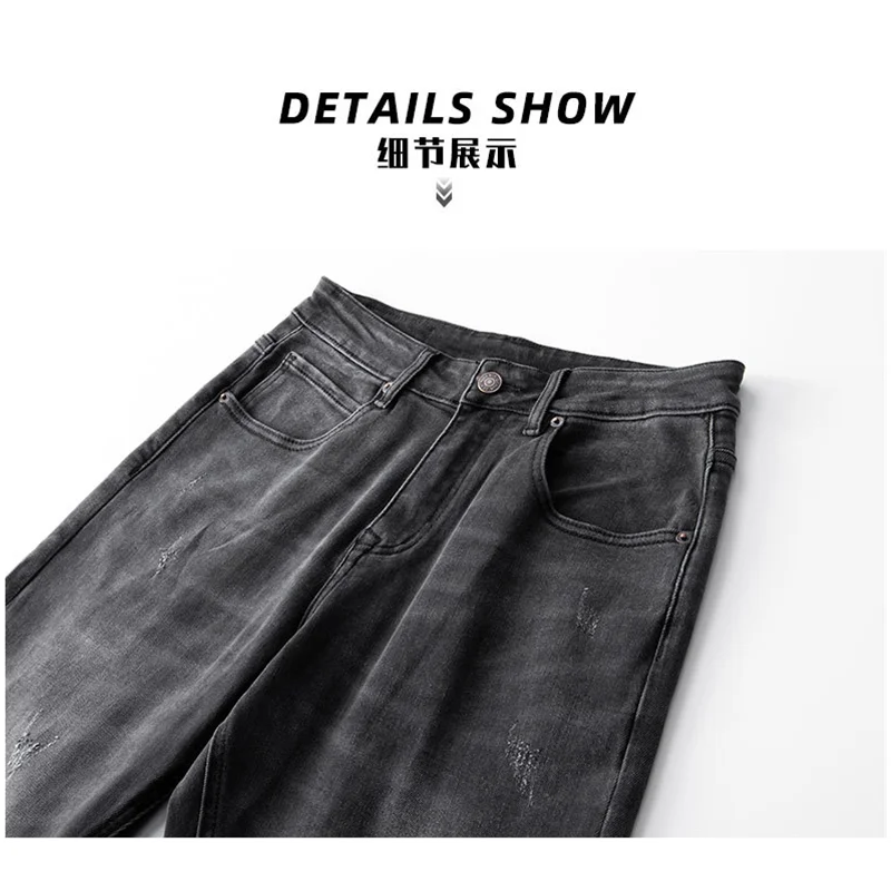 Men Clothing New Pattern Vintage Recreational  Black Jeans Straight Cylinder Loose Elastic Force Street Haren Pants Autumn Women