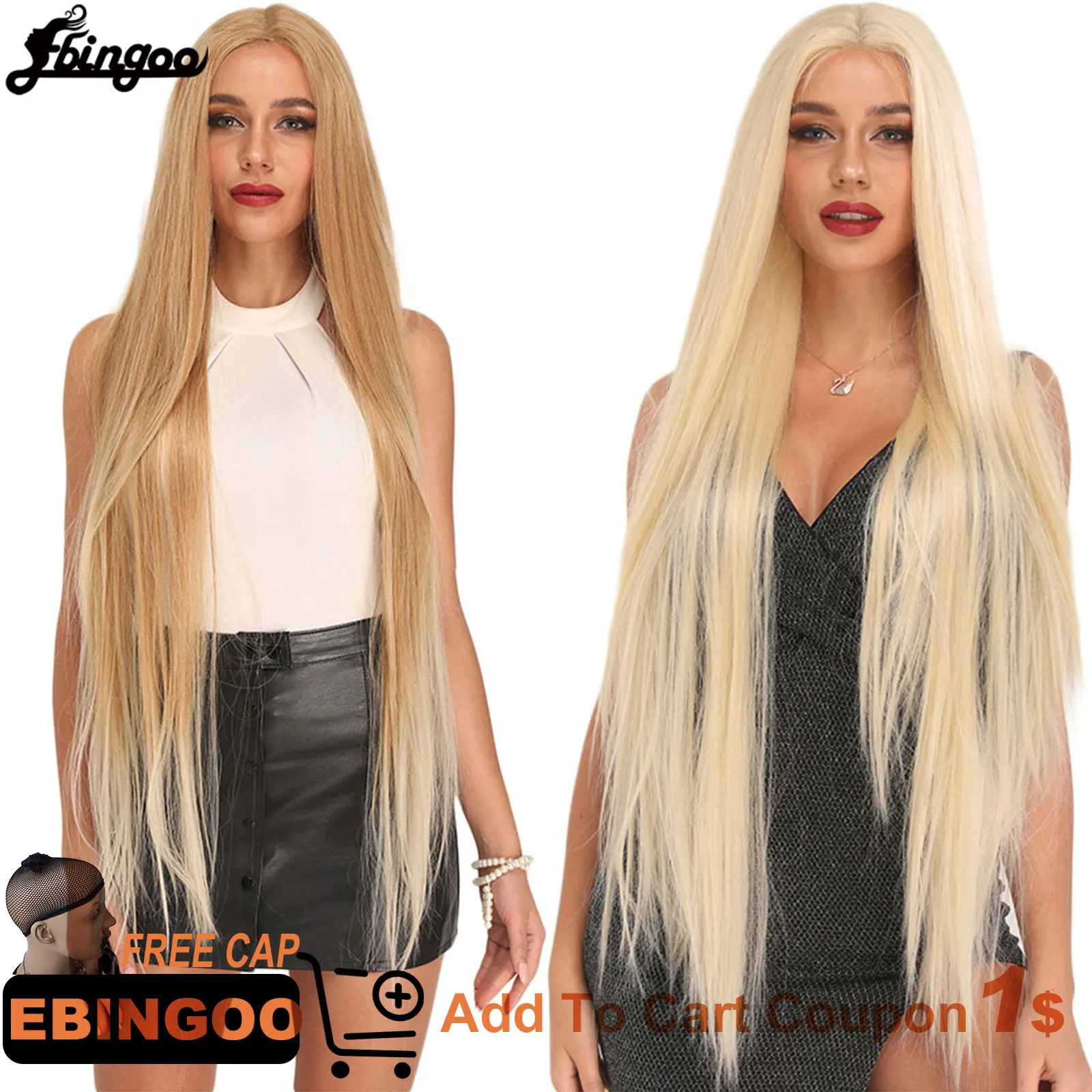 Ebingoo Synthetic Futura Lace Front Wig 40Inch Long Straight Patinum 613 Blonde Burgundy Heat Resistant Fiber Hair Wig for Women