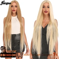 ebingoo synthetic futura lace front wig 40inch long straight patinum 613 blonde burgundy heat resistant fiber hair wig for women
