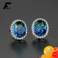 fuihetys fashion earrings 925 silver jewelry with zircon gemstone stud earring ornaments for women wedding bridal party gifts