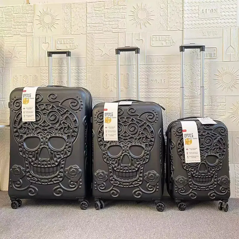 3D Чемодан с черепом 20/24/28 дюймов новая мода чемодан на колесиках набор из 3