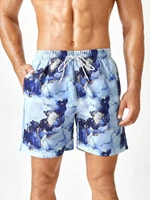 men graphic print drawstring waist swim trunks