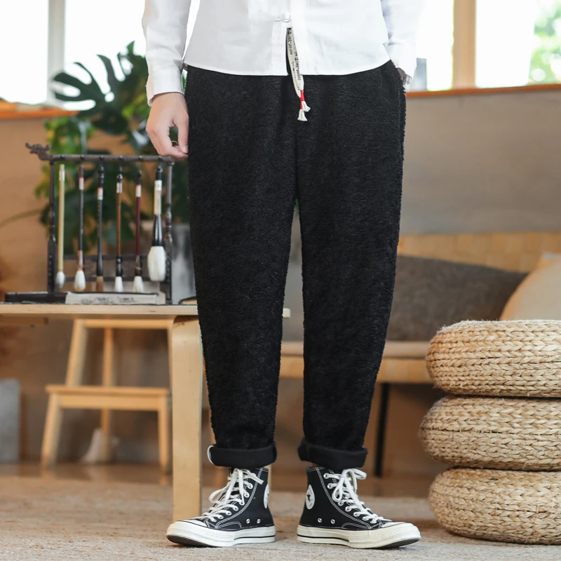 Streetwear Loose Mens Pants Winter Cotton Harem Pants Warm Fleece Casual Oversize Men Jogger Trousers Man Vintage Sweatpants 5XL