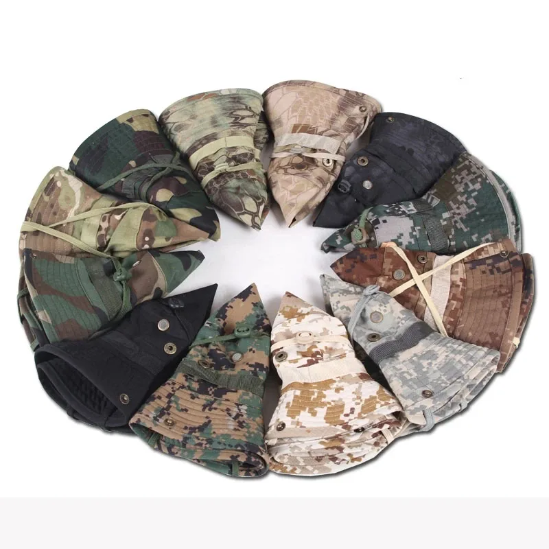 Tactical Military Boonie Hat  US Army Camouflage Bucket Hats Multicam Panama Summer Cap Hunting Hiking Outdoor Camo Sun Caps Men