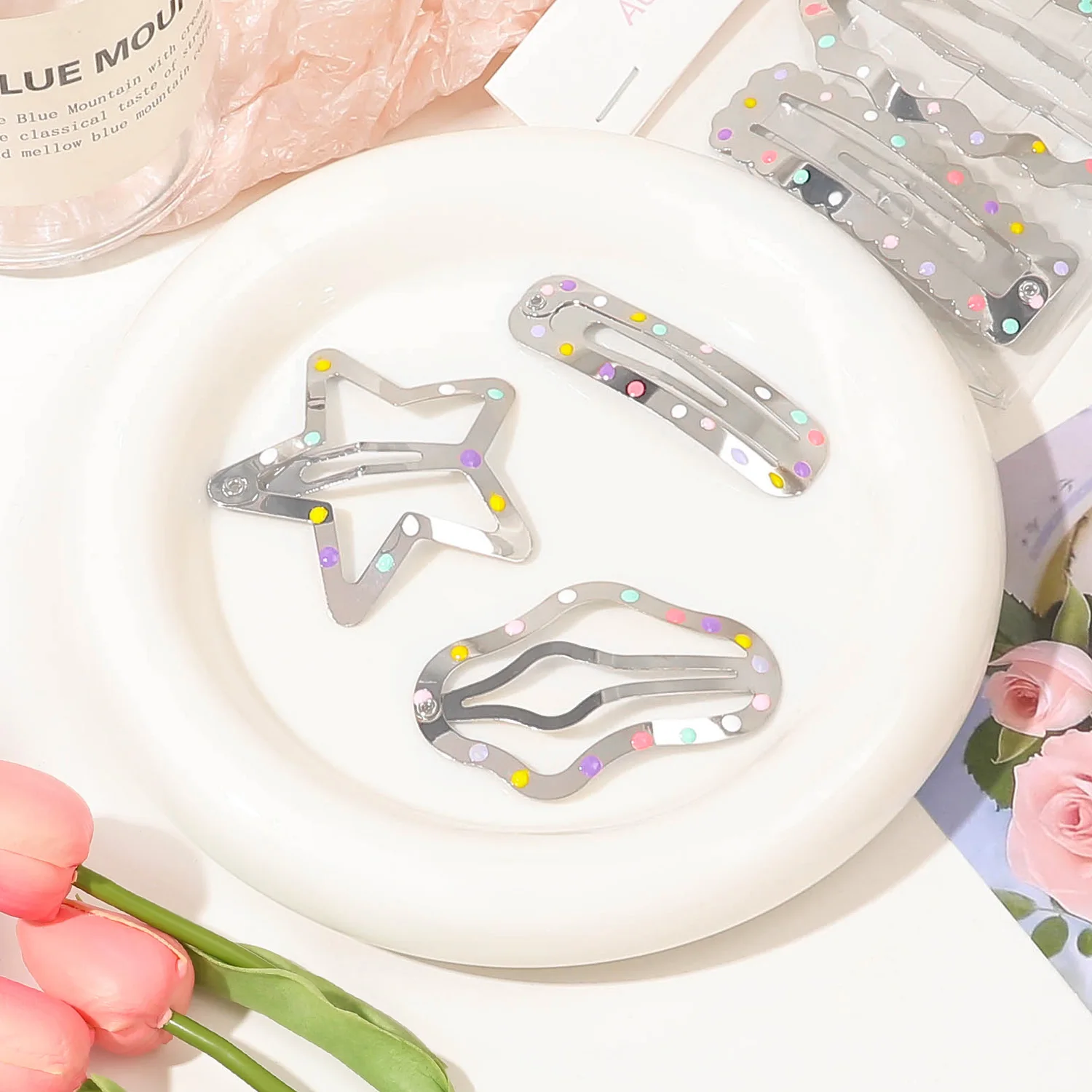 3/4 шт. Y2K серебряные заколки для волос со звездами девочек красочные