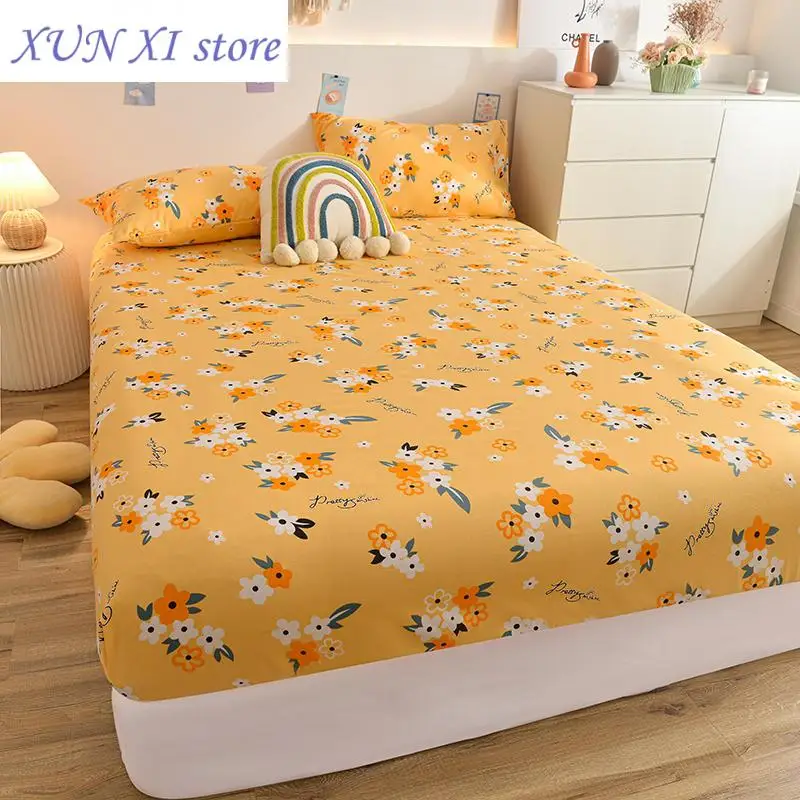 Новые простыни для двуспальной кровати натяжные с принтом синих звезд плотный