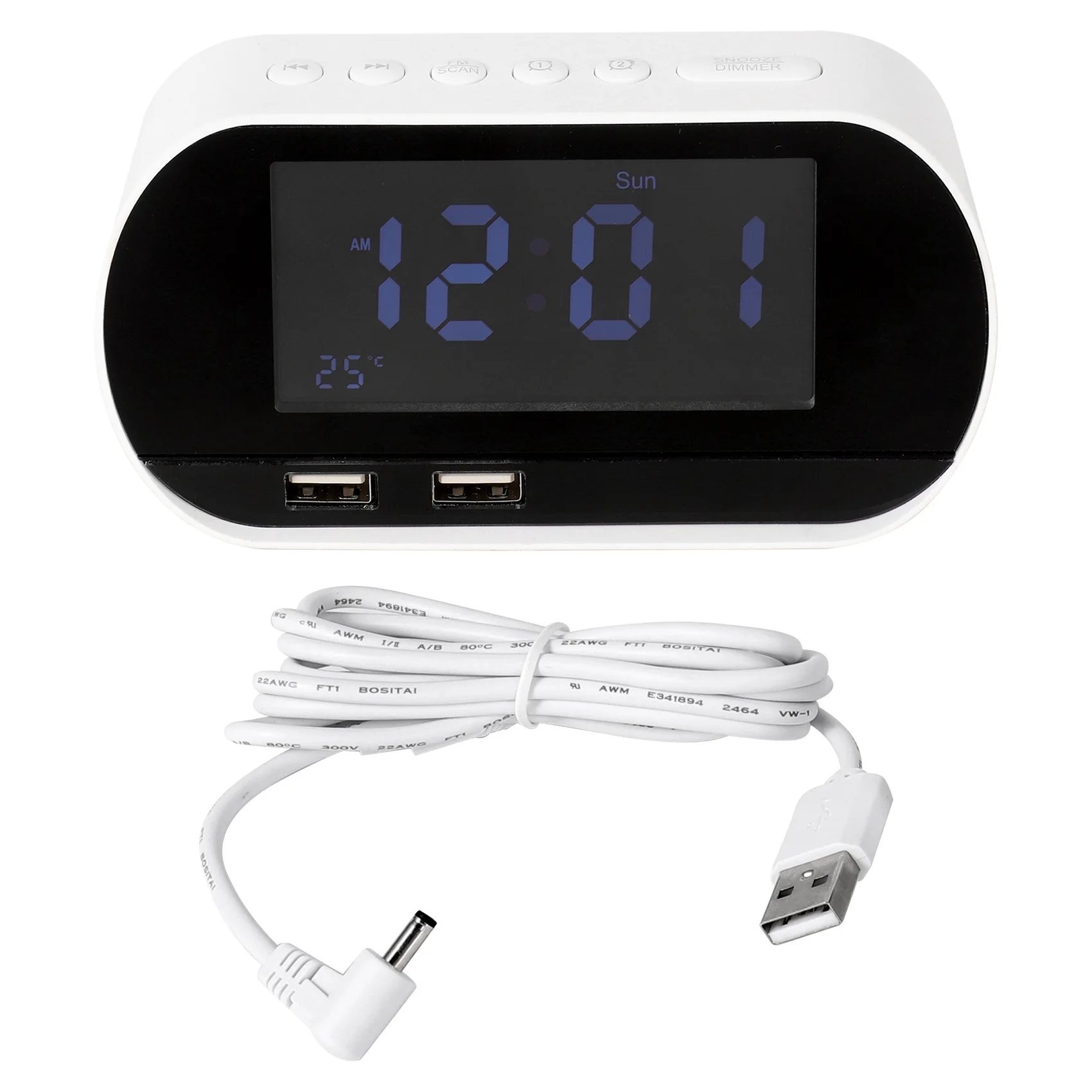 

Радиоприемник с будильником, FM с таймером сна, зарядка с двумя USB-портами, цифровой дисплей, с регулировкой яркости, регулируемая громкость (...