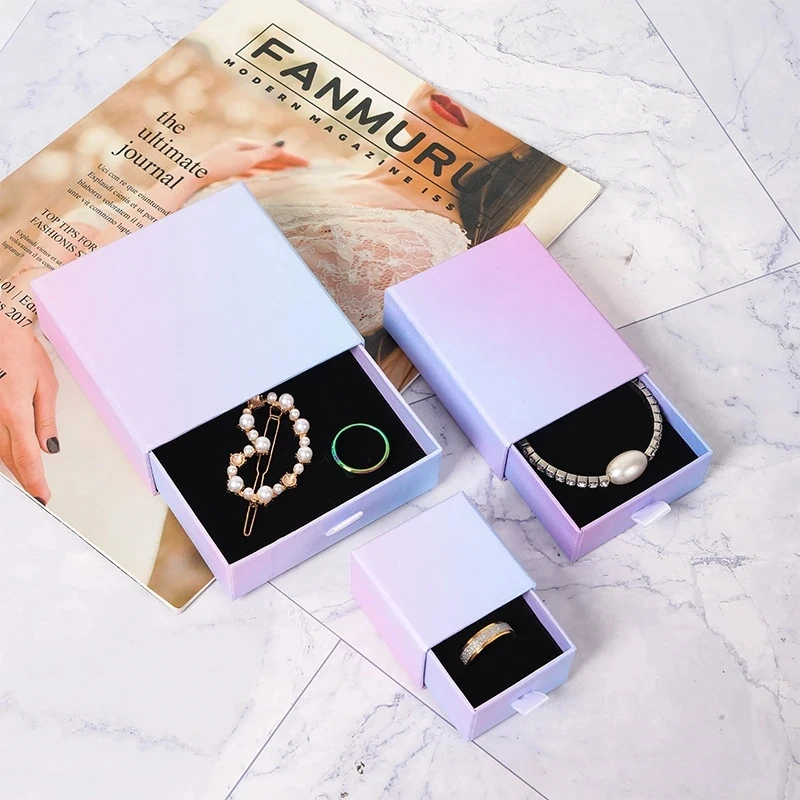 

12pcs Cardboard Drawer Jewelry Organizer Gift Box Ring Necklace Bracelets Earring Travel Storage Packaging Box With Black Sponge