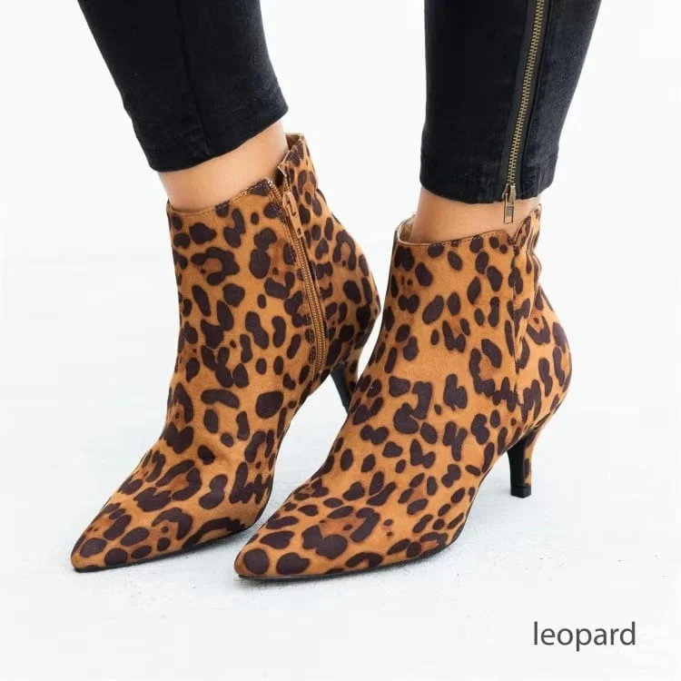 

NEW 2020 Women's Ankle Boots Leopard Women Pointed Toe Ladies Chunky High heel Female Shoes Woman Footwear Plus Size 35-43 Snake