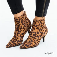 new 2020 womens ankle boots leopard women pointed toe ladies chunky high heel female shoes woman footwear plus size 35 43 snake