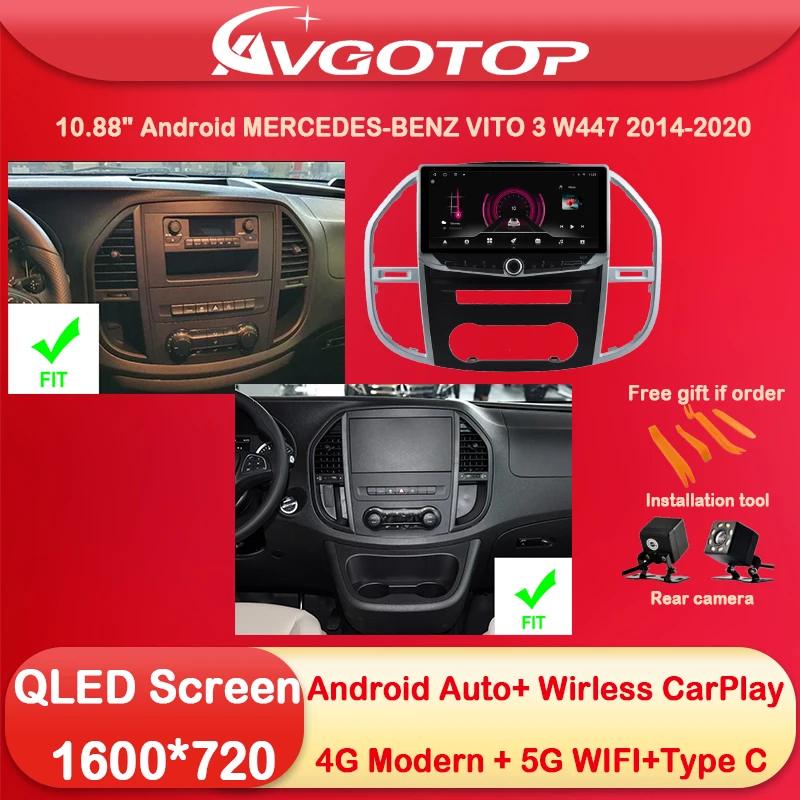 

10.88 Android 13 Car Radio Multimedia for MERCEDES-BENZ VITO 3 W447 2014 16 2020 Type-C charging DSP 4G sim card 5G WIFI Carplay