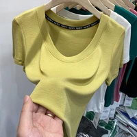 2022 summer new european and american style round neck solid color all match short sleeved t shirt women top boutique clothing