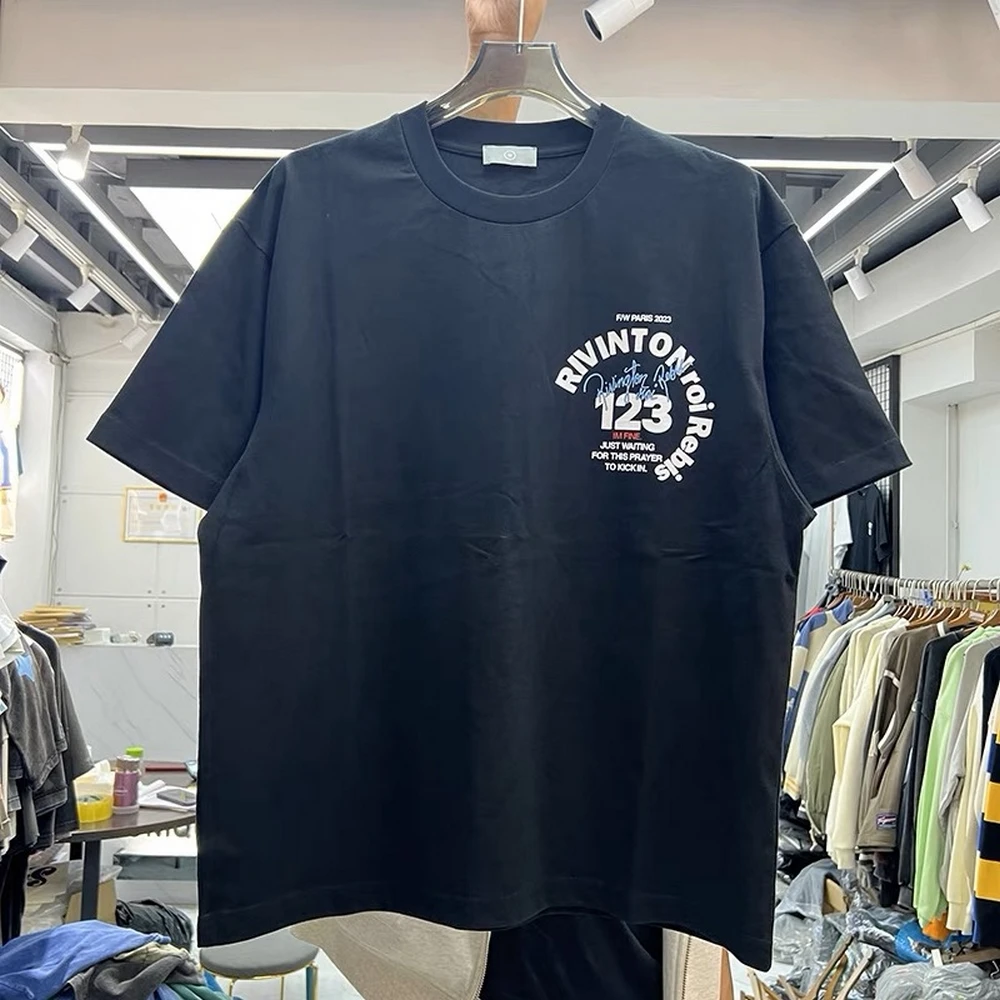 

Cotton Letter Print Round Neck T-shirt RRR123 Short Sleeve T-Shirt High Street Heavy Men's and Women's Casual Sports Tops
