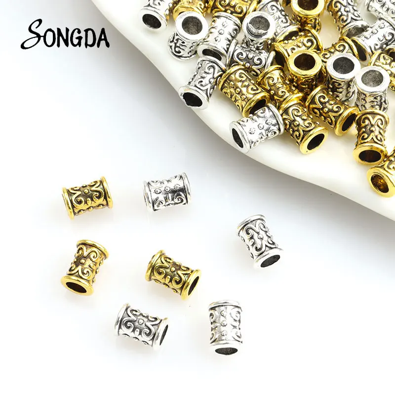 

20pcs Antique Gold Color Tube Big Hole Spacer Bead Charms Alloy Metal Loose Beads DIY Bracelet Making Craft Handmade Accessory