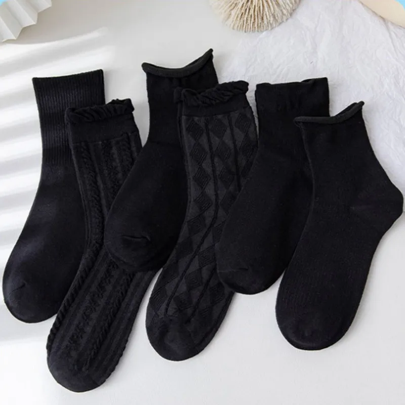 

Носки Jk в стиле ретро, чистые черные японские, милые Повседневные Дышащие весенне-Летние Осенние кружевные носки в стиле "Лолита", носки в клетку и в полоску с бриллиантами