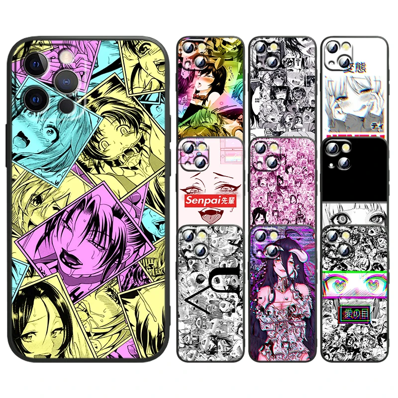 

Ahegao Manga Girl Art For Apple iPhone 13 12 Mini 11 XS Pro Max X XR 8 7 6 Plus SE 2020 5 Black Soft TPU Capa Phone Case