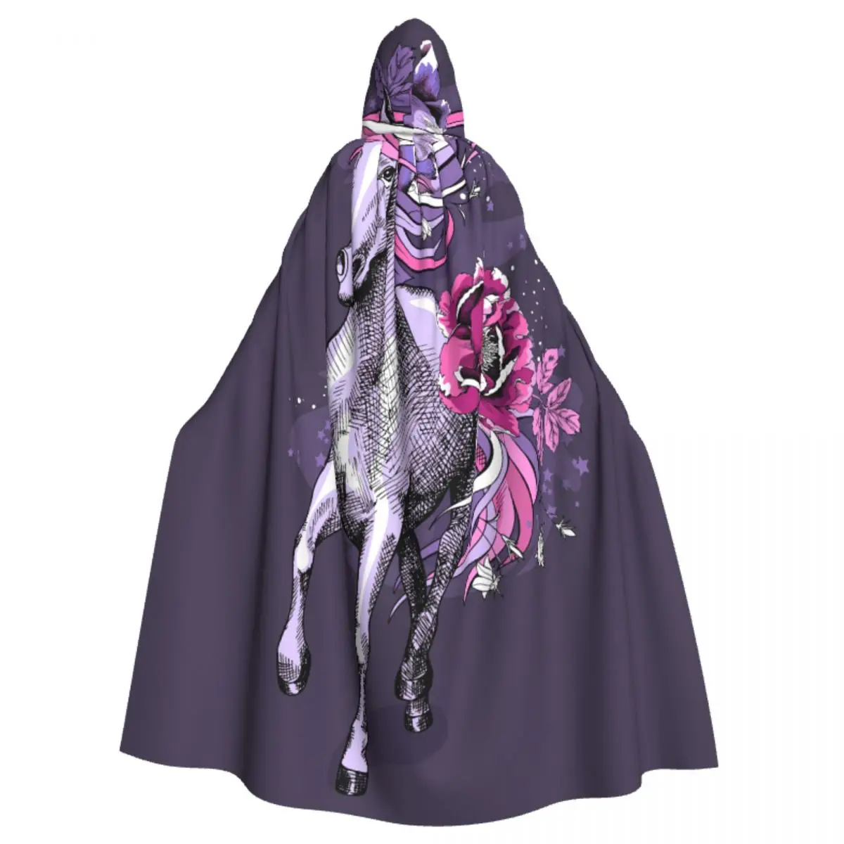 

Adult Cloak Cape Hooded Unicorn With Floral Pattern Medieval Costume Witch Wicca Vampire Elf Purim Carnival Party