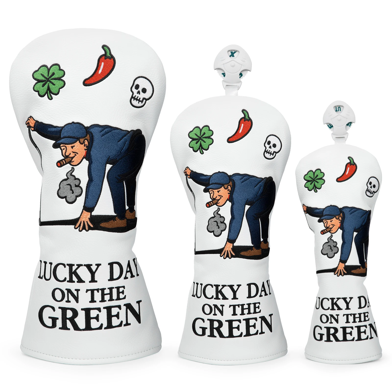 Фото Чехлы для клюшек для гольфа Lucky DAYON: Изысканная вышивка, чехлы для драйверов, чехлы для вудов Fairway, чехлы для гибридов, кожаные чехлы для гольф-клюшек №1