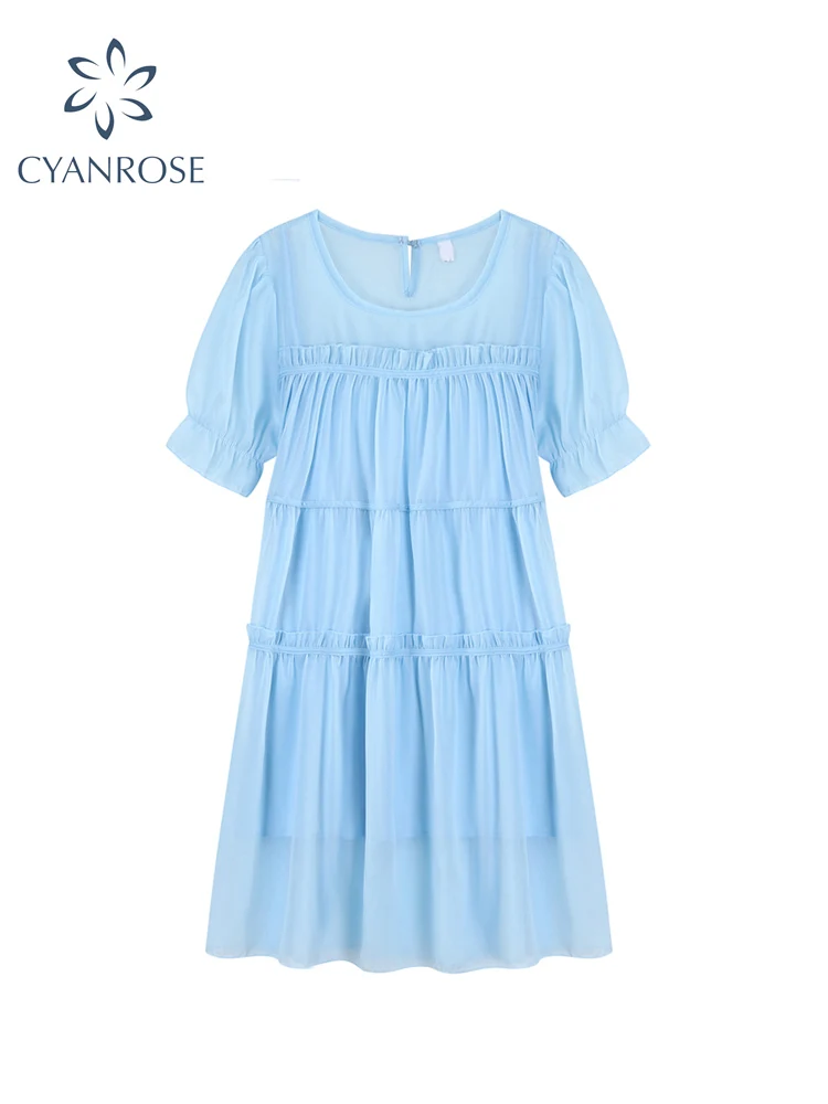 

Женское свободное платье-трапеция с рукавами-фонариками