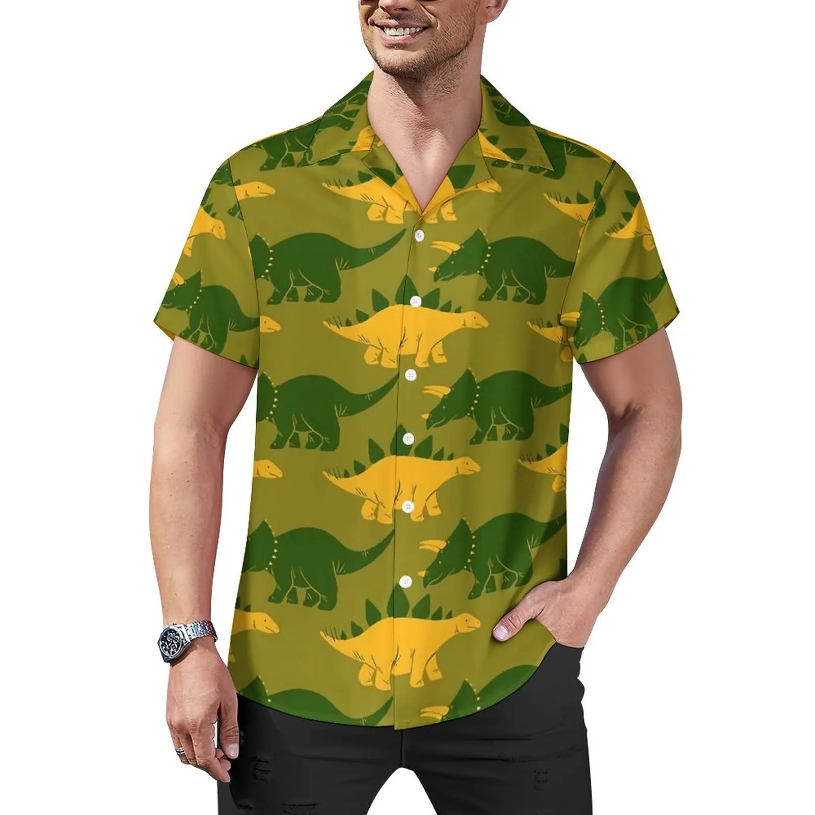

Mosaic of Dinosaur Blouses Man Funny Animal Casual Shirts Summer Short Sleeve Custom Y2K Oversized Beach Shirt Gift