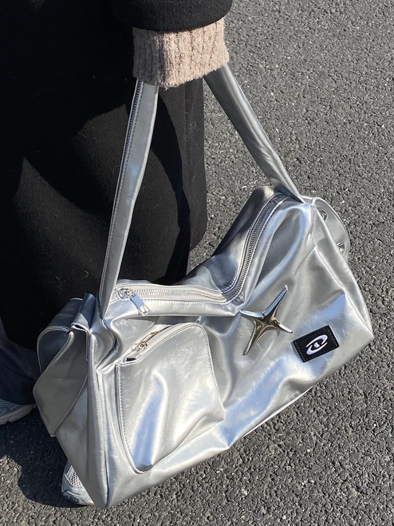 Korean Y2k Aesthetic Shoulder Bag High-capacity Grunge Star Crossbody Tote Bags Vintage Simple Fashion Casual All Match Handbags