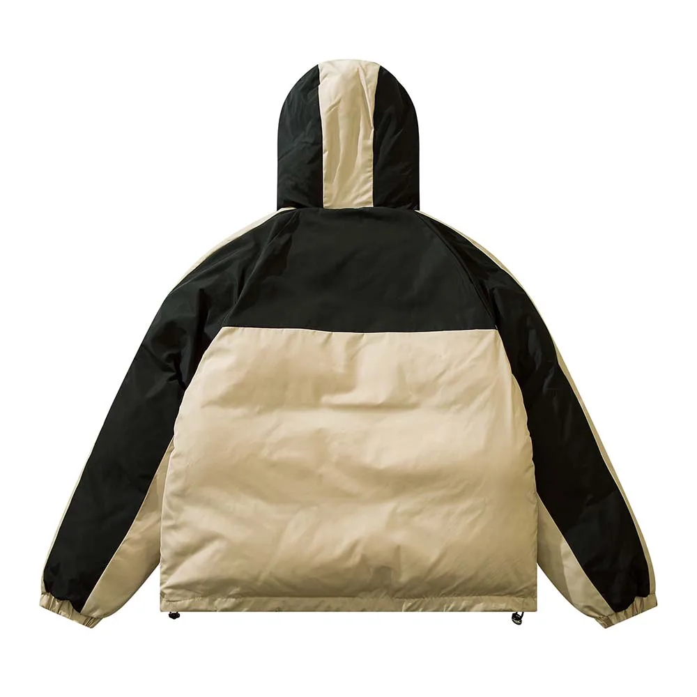 Harajuku Thick Puffer Jacket Men Cotton Colour block Hooded Padded Jackets Japanese Casual Oversize Coat Winter Unisex Parkas